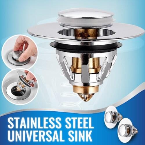 Universal Sink Drain Filter Stainless Steel Bounce Core Push-type Sink Filter Converter Bathroom Washbasin Drainer Pipe Fittings