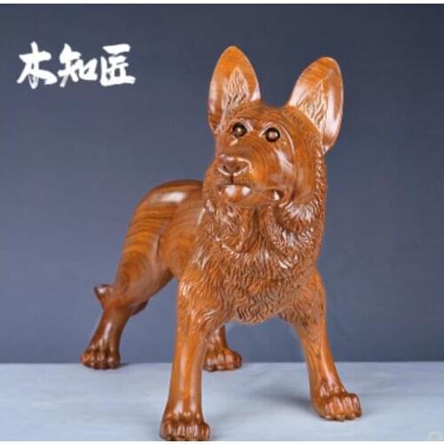 Chrysanthemum pear Gold Carved wood dog furnishings solid wood Wolf dog living room decorations products