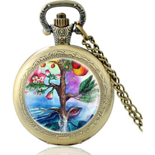 Classic Tree of Life Design Vintage Quartz Pocket Watch Men Women Pendant Necklace Hours Clock Best Gifts