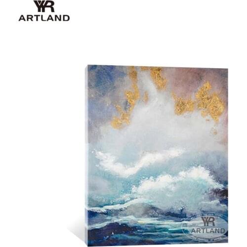 Beautiful scenery wall painting Handmade abstarct oil painting gold sky landscape hanging picture for living room entrance hotel