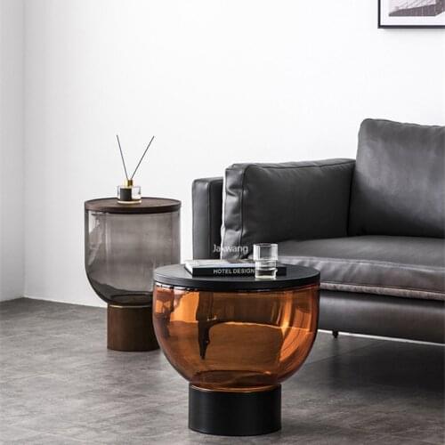 Crystal Coffee Table Round Nordic Modern Minimalist Small Apartment Living Room Metal Luxury Designer Ins Transparent Side Table