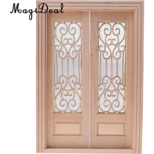1/12 Dollhouse Miniature Wooden External Hollow Screen Double Door Unpainted Rooms DIY Items Dolls House Furniture Decor Acc