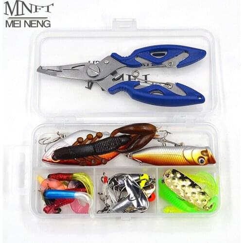 MNFT 29pcs/lot Lead Head Hooks Simulation Tackle Fishing Lures Set Mixed Worm Minnow Piler Soft Lure Kit Fishing Gear