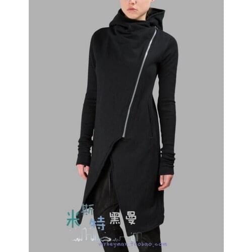 S-5xl Spring And Autumn Men Knitted With A Hood Outerwear Front Fly Irregular Sweep Long Sweatshirt Irregular Long Hoodies Coat