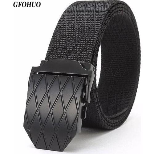GFOHUO Luxury Design Men Tactical Alloy Buckle Nylon Belts Breathe Freely Outdoor sport Canvas Belt Combat Strap Waistband