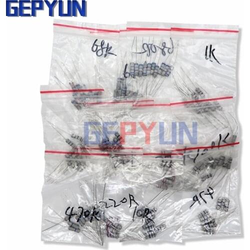 200pcs/lot 1W 5% Resistor Assortment Kit 20Value 10 ohm - 1M ohm Resistor Set 22R 47R 100R 220R 470R 1K 4.7K 100K ohm Resistance