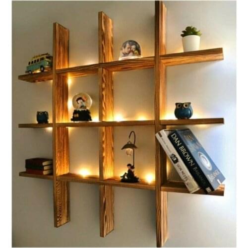 Wall Shelf Led Illuminated Bookshelf Wooden Decor TV Top Display Multi-Purpose Useful Minimalist Modern Home Living Furniture