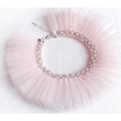 Pet Cat Dog Collar Lace Pearls Bow Tie Neckties Cat Dog Cute Grooming Accessories Product For Wedding&Party Pet Supply