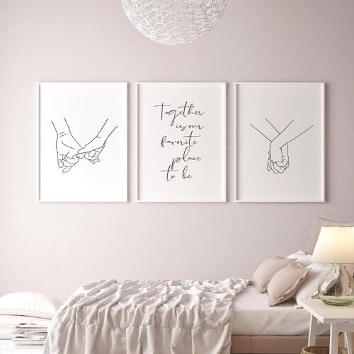 Nordic Poster Black And White Holding Hands Canvas Prints Together Quote Wall Pictures For Living Room Abstract Minimalist Decor