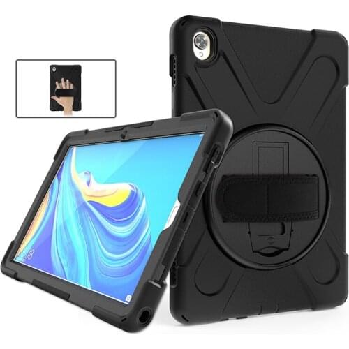 360 Degree Rotation Durable Silicone Case with Wrist Strap and Kickstand for Huawei Medipad M6 10.8 Tablet Kids Cover+Stylus