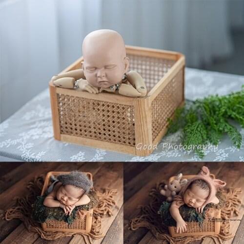 Retro newborn full moon log woven six eyes rattan baby door portable photography props basket