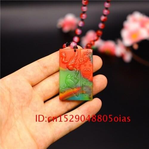 Carved Gifts Natural for Jade Colour Amulet Necklace Flower Men Charm Chinese Women Fashion Pendant Jewelry Jadeite Bird
