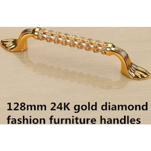 128mm fashion deluxe glass diamond furniture decoration handle crystal wine cabinet pull gold dresser wardrobe door handle 5"