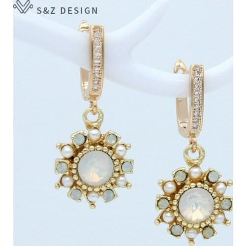 S&Z DESIGN Japanese South Korean Cubic Zirconia Gold Color Dangle Earrings New Fashion For Women Wedding Party Elegant Jewelry