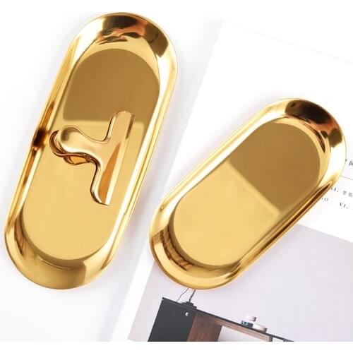 2020 Nordic Rose Gold Metal Storage Tray Luxurious Gold Silver Oval Plate Iron Fruit Dessert Plate Jewelry Tray Decorative