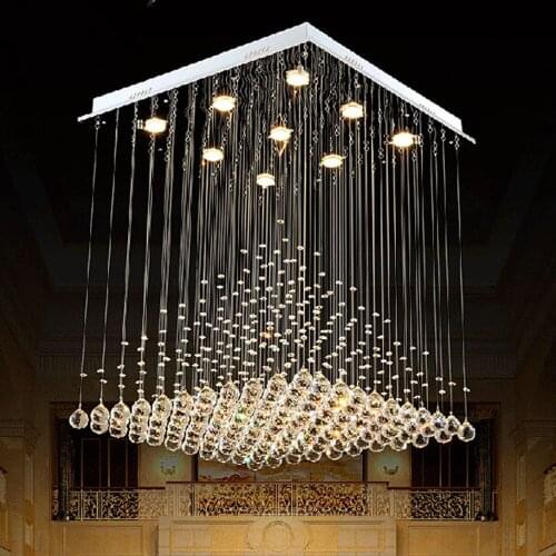 Modern living room lights square restaurant lights fashion creative personality simple pyramid project LED crystal hanging light