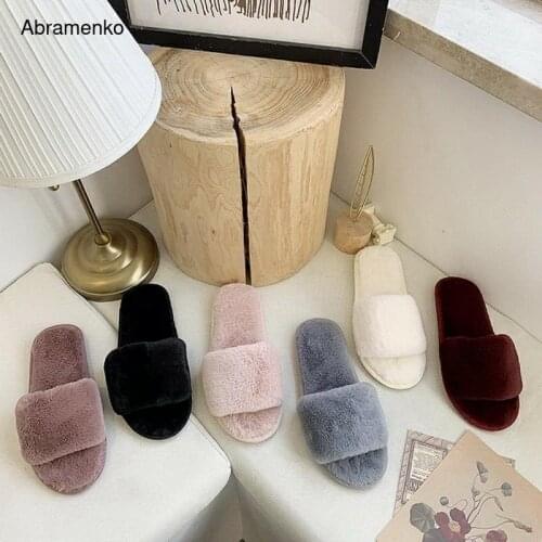 Slippers Women Winter Shoes Fur Home Slippers Women Indoor Plush Fluffy Warm Female Flat Shoes Ladies Soft Slippers Black White