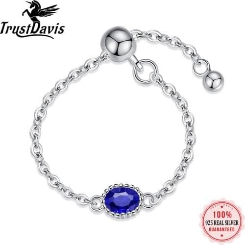 TrustDavis Real 925 Sterling Silver Fashion Sweet oval Shiny CZ Chain Ring Sizable For Women Wedding Party Fine Jewelry DA1885
