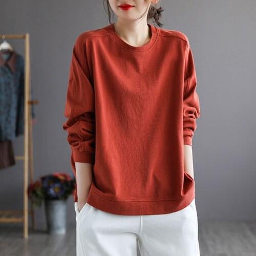 Vintage Pullover women 2021 Autumn new Loose Tops Casual Long Sleeve Hoodies Plus Size 3XL Women Sweatshirts