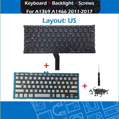New Laptop A1466 Keyboard US Layout for Macbook Air 13" A1369 A1466 Replacement keyboard Backlight Screws 2011-2015 Year