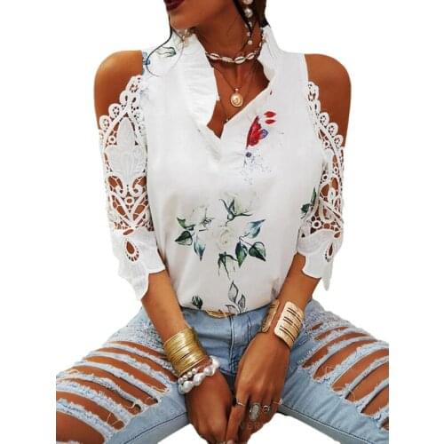 Sexy Shoulderless Top Lace Hollow Out Sleeve Office Lady 2021 Elegant White Tee Shirt Ruched Neck Korean Womens Shirts Oversize