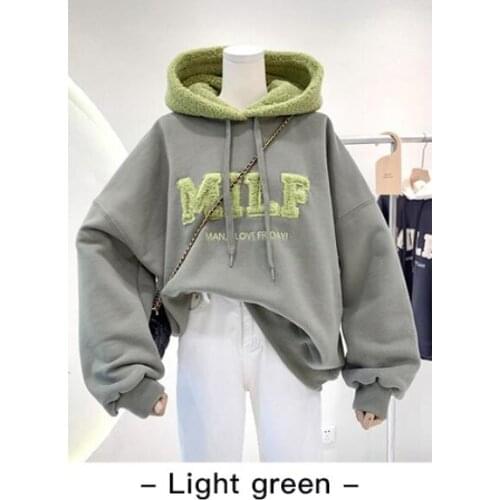 Hoodies Womens Sweatshirts Letter Print Lamb Wool Pullovers Loose Korean Style Jacket Full Sleeve Casual Tops
