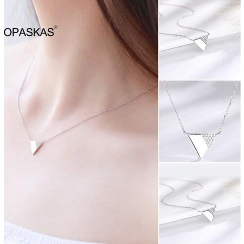 S925 Sterling Silver Triangles Necklace with Diamonds for 2021 Simple Choker Necklace Women Jewelry PT