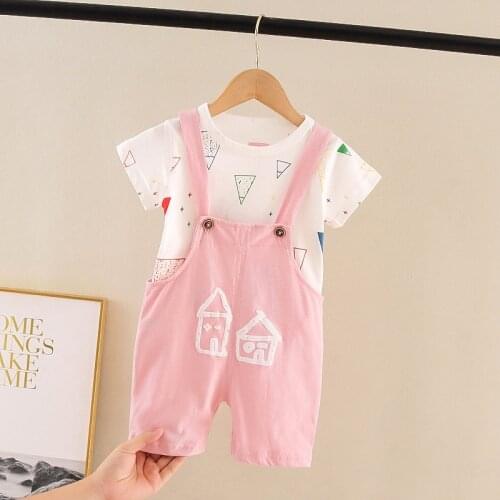 Kids Clothes Suit Summer Fashion Children Boy Girls Cartoon T Shirt+Rompers Shorts 2Pcs/Sets Baby Toddler Casual Clothing Infant