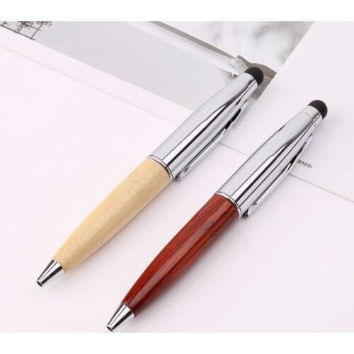 2 In 1 Mini Touch Screen Stylus Wooden Ballpoint Pen For iPad iPhone Samsung Tablet Student Gifts