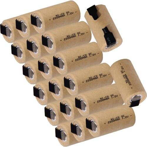 20 pcs SC 2200mah 1.2v battery for electric screwdrivers NICD rechargeable batteries for electric drills 4.25cm*2.2cm