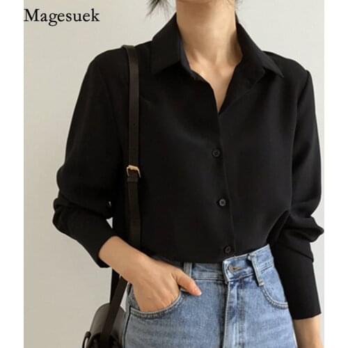 2021 Spring Plus Size Chiffon Blouse Shirts Long Sleeve Loose Office Blouses Women Casual Solid Button Shirt Tops Blusas 6830 50