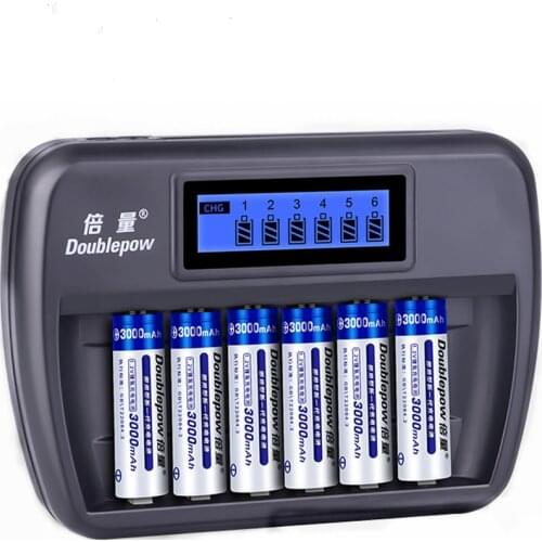 6PCS original 1.2v 3000mAh AA rechargeable battery large capacity Ni-MH rechargeable battery +6-slot smart fast charging charger