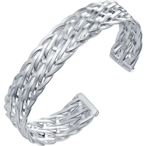 AB010 Hot High Quality Silver Color Fine Jewelry,Wholesale Jewelry Elegant Charm Fashion Bangles Small Net Woven Bracelets
