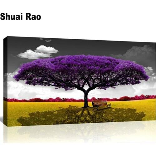 Large art diamond embroidery"purple Tree Yellow Meadow"5d diy diamond painting cross stitch mosaic scenery rhinestones puzzles