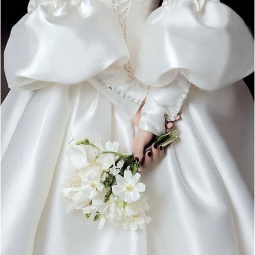 Satin Bridal Sleeves Wedding Boleros Horn Sleeve Elegant Wedding Arm Cover Decorate Bride Satin White Button Detachable Sleeves