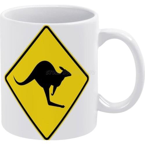 Australian Kangaroo Roadsign White Mug New Good Quality Print Mug 11 Oz Coffee Cup Roadsign Road Kangaroo Australia Australian