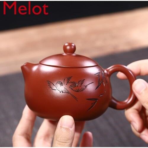 Yixing Purple Clay Teapots Full Hand Da Hong Pao Xi Shi Pot Breeze Bird Interesting Small Teapot Set Tea Set