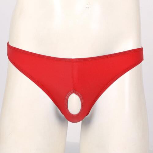 Men Male Sexy Exotic Apparel Front Hollow Out Crotchless Briefs Solid Underwear Elastic Waistband Panties for Lingerie Party