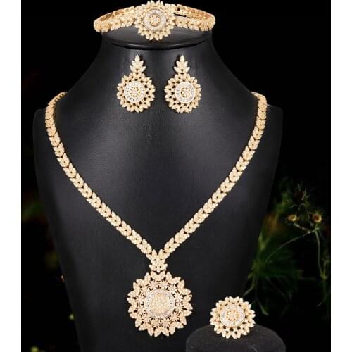 Brand Trendy Luxury AAA CZ Round Pendant Necklace Bangle Earrings Ring Jewelry Set For Women Stage Wedding 2021 High Quality