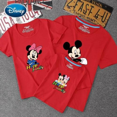 Disney Cartoon Mickey Minnie Dad Mom Baby Cotton Summer Clothing For Family Matching Outfits Clothes Pattern Short Sleeve