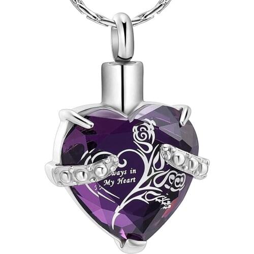Crystal Heart Shape Cremation Jewelry Memorial Urn Necklace for Ashes, Stainless Steel Ashes Holder Keepsake Pendant