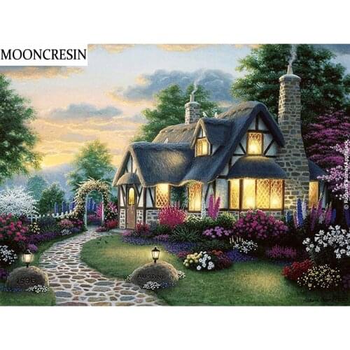 Diamond Embroidery House Cross Stitch Full Square Diamond Painting Flowers Mosaic Needlework Patterns Rhinestone Christmas Decor