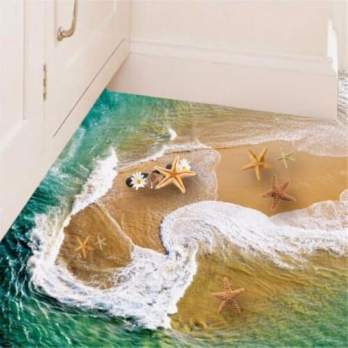 JX-LCLYL 3D Removable Beach Floor Wall Sticker Mural Decals Vinyl Art Living Room Decor