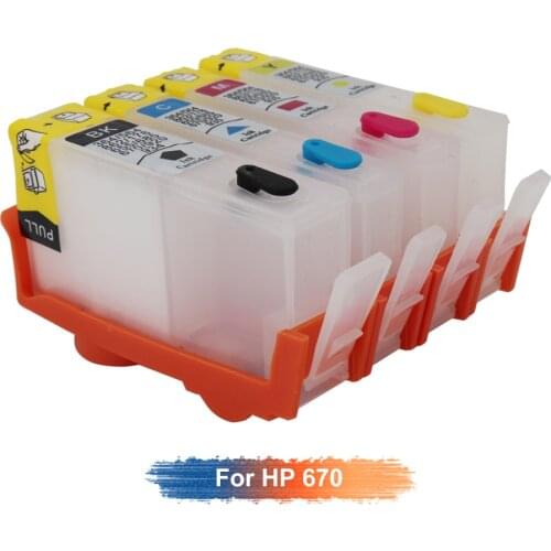 For HP 670 XL hp670 Refillable ink Cartridge 4 color for HP deskjet 3525 4615 4625 5525 6525 printer cartridge with chip
