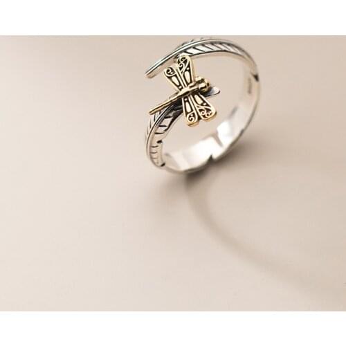 925 Thai Silver Feather Dragonfly Womens Ring 2021 Trend Jewelry Female Punk Adjustable Fashion Gift Accessories Cool Stuff