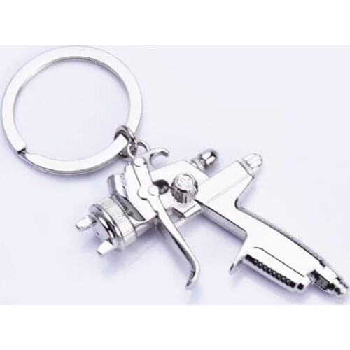 Creative new silver water spray gun key chain zinc alloy mens car key ring motorcycle auto parts turbo key ring small pendant