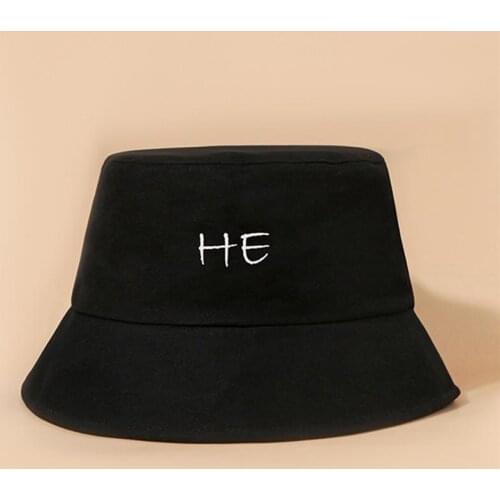 Ldslyjr 2021 New Style Fashion Letter He and She Bucket Hat Fisherman Hat Outdoor Travel Hat Sun Cap Hats for Men and Women 182
