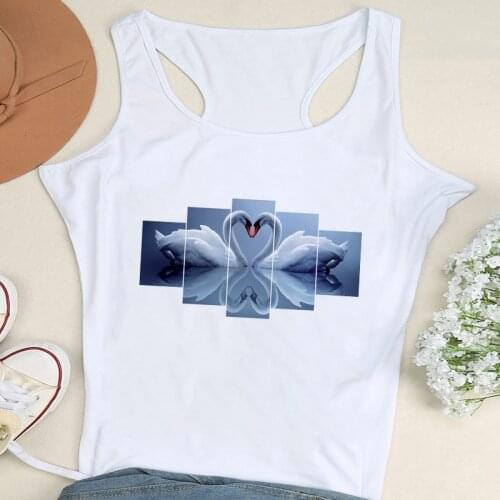 Beautiful swan Print Tank Tops Women Aesthetics Graphic Fashion Streetwear Sexy Vest Female Sleeveless Tee Clothes Top Oversized