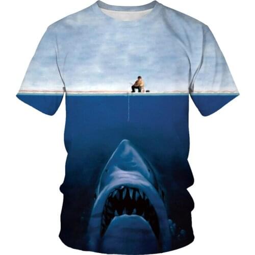 20213D printing fashion men and women couple T-shirt sea shark trend soft material casual mens loose O-neck T-shirt 3D printing