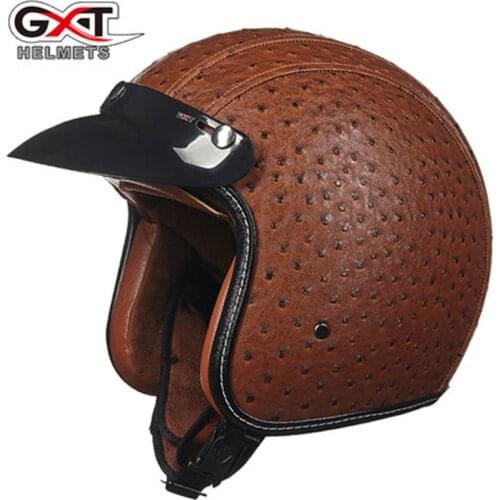 GXT Motorcycle Leather Retro Scooter Helmet Casco half face vintage Jet Pilot Helmets Moto DOT approved helmets